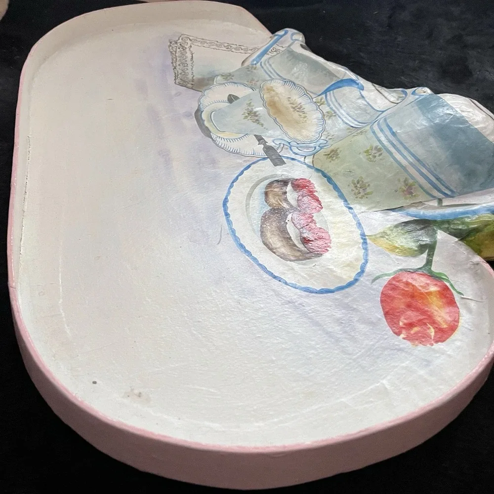 Vtg Paper‎ Mache Serving Tray Dessert Platter MCM Kitsch Handpainted Thailand
